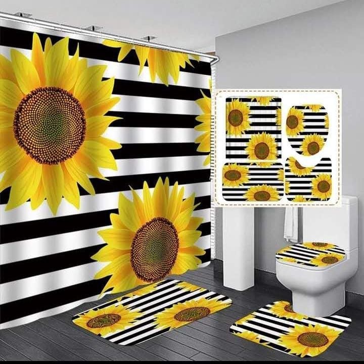4 pcs set bathroom shower curtain set - Image 5