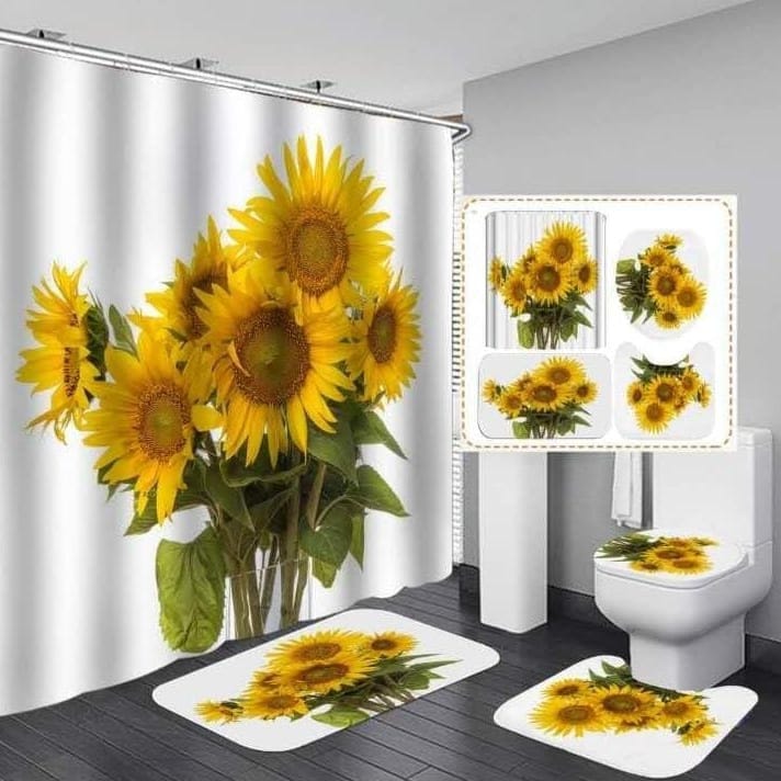 4 pcs set bathroom shower curtain set - Image 4