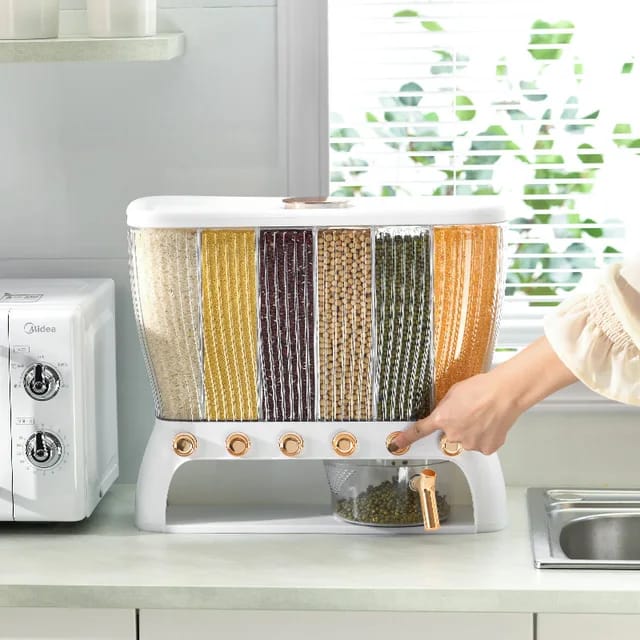 Acrylic Partitioned Rice/Cereal Dispenser